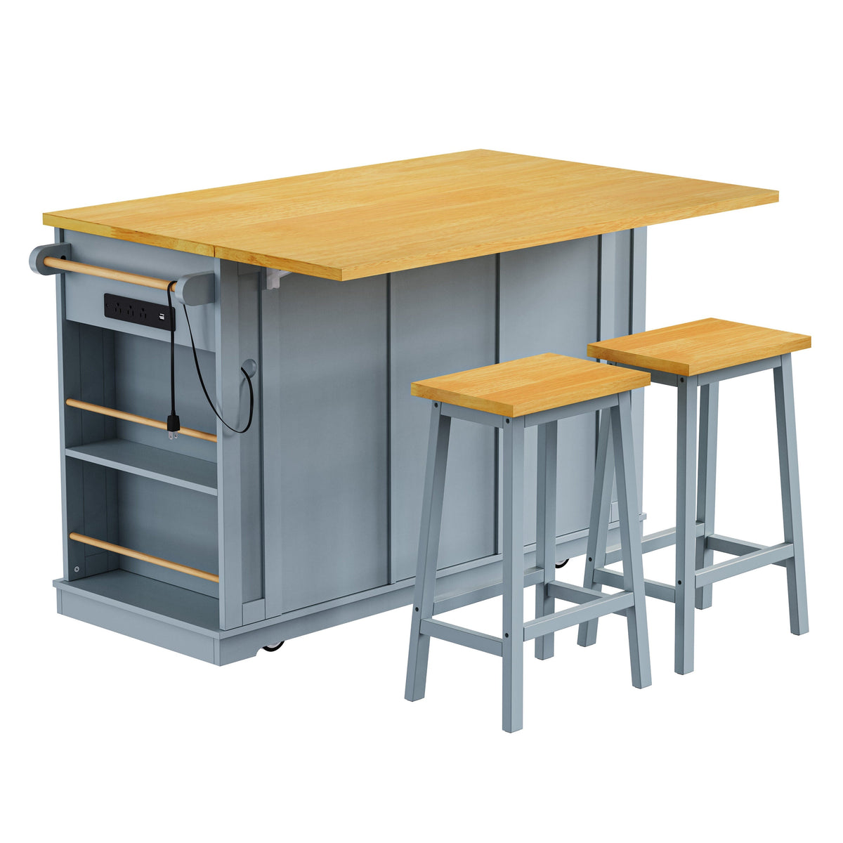 Runesay Gray Mdf Base with Mdf Wood Top Rolling Kitchen Island (29.52-in x 53.14-in x 36.4-in)
