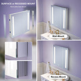 WELLFOR VICK 30-in x 30-in Lighted LED Fog Free Surface/Recessed Mount Silver Mirrored Soft Close Medicine Cabinet with Outlet
