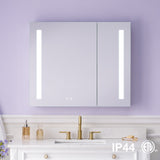 WELLFOR VICK 36-in x 30-in Lighted LED Fog Free Surface/Recessed Mount Silver Mirrored Soft Close Medicine Cabinet with Outlet