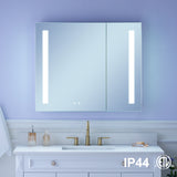 WELLFOR VICK 36-in x 30-in Lighted LED Fog Free Surface/Recessed Mount Silver Mirrored Soft Close Medicine Cabinet with Outlet