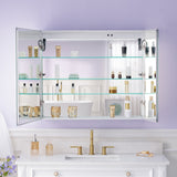 WELLFOR VICK 36-in x 30-in Lighted LED Fog Free Surface/Recessed Mount Silver Mirrored Soft Close Medicine Cabinet with Outlet