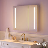WELLFOR VICK 36-in x 30-in Lighted LED Fog Free Surface/Recessed Mount Silver Mirrored Soft Close Medicine Cabinet with Outlet