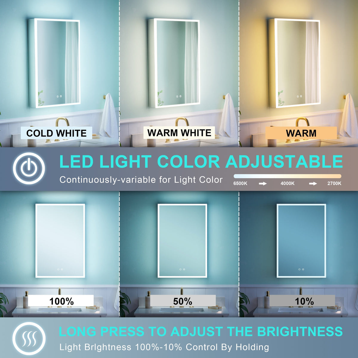 WELLFOR ELIN 20-in x 30-in Lighted LED Fog Free Surface/Recessed Mount Silver Mirrored Soft Close Medicine Cabinet with Outlet