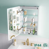 WELLFOR ELIN 20-in x 30-in Lighted LED Fog Free Surface/Recessed Mount Silver Mirrored Soft Close Medicine Cabinet with Outlet