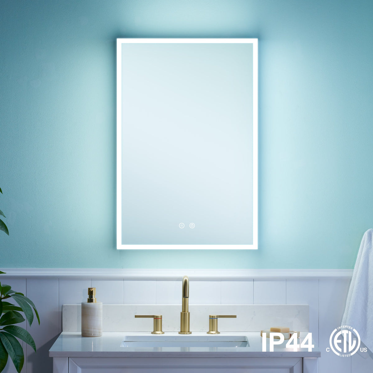 WELLFOR ELIN 20-in x 30-in Lighted LED Fog Free Surface/Recessed Mount Silver Mirrored Soft Close Medicine Cabinet with Outlet