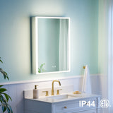 WELLFOR ELIN 24-in x 30-in Lighted LED Fog Free Surface/Recessed Mount Silver Mirrored Soft Close Medicine Cabinet with Outlet