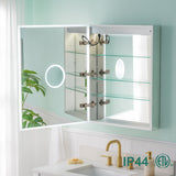 WELLFOR ELIN 24-in x 30-in Lighted LED Fog Free Surface/Recessed Mount Silver Mirrored Soft Close Medicine Cabinet with Outlet