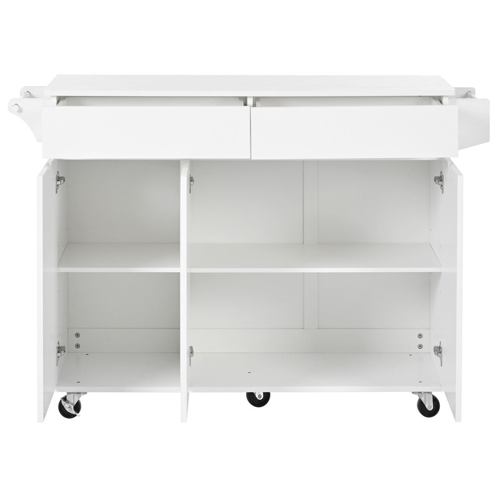 Runesay White Mdf Base with Mdf Wood Top Rolling Kitchen Island (27.56-in x 53.15-in x 36.33-in)