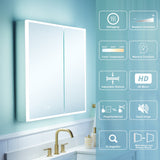 WELLFOR ELIN 36-in x 30-in Lighted LED Fog Free Surface/Recessed Mount Silver Mirrored Soft Close Medicine Cabinet with Outlet