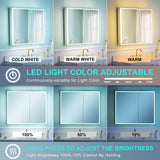 WELLFOR ELIN 36-in x 30-in Lighted LED Fog Free Surface/Recessed Mount Silver Mirrored Soft Close Medicine Cabinet with Outlet