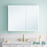WELLFOR ELIN 36-in x 30-in Lighted LED Fog Free Surface/Recessed Mount Silver Mirrored Soft Close Medicine Cabinet with Outlet