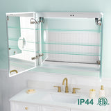 WELLFOR ELIN 36-in x 30-in Lighted LED Fog Free Surface/Recessed Mount Silver Mirrored Soft Close Medicine Cabinet with Outlet