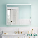 WELLFOR ELIN 36-in x 30-in Lighted LED Fog Free Surface/Recessed Mount Silver Mirrored Soft Close Medicine Cabinet with Outlet