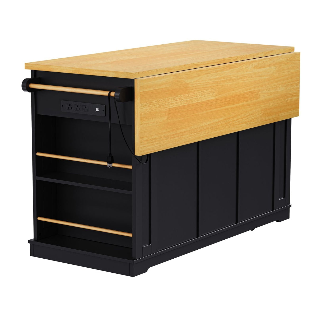 Runesay Black Mdf Base with Mdf Wood Top Rolling Kitchen Island (29.52-in x 53.14-in x 36.4-in)