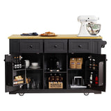 Runesay Black Mdf Base with Mdf Wood Top Rolling Kitchen Island (29.52-in x 53.14-in x 36.4-in)