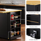 Runesay Black Mdf Base with Mdf Wood Top Rolling Kitchen Island (29.52-in x 53.14-in x 36.4-in)