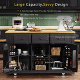 Runesay Black Mdf Base with Mdf Wood Top Rolling Kitchen Island (29.52-in x 53.14-in x 36.4-in)