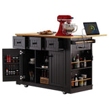 Runesay Black Mdf Base with Mdf Wood Top Rolling Kitchen Island (29.52-in x 53.14-in x 36.4-in)
