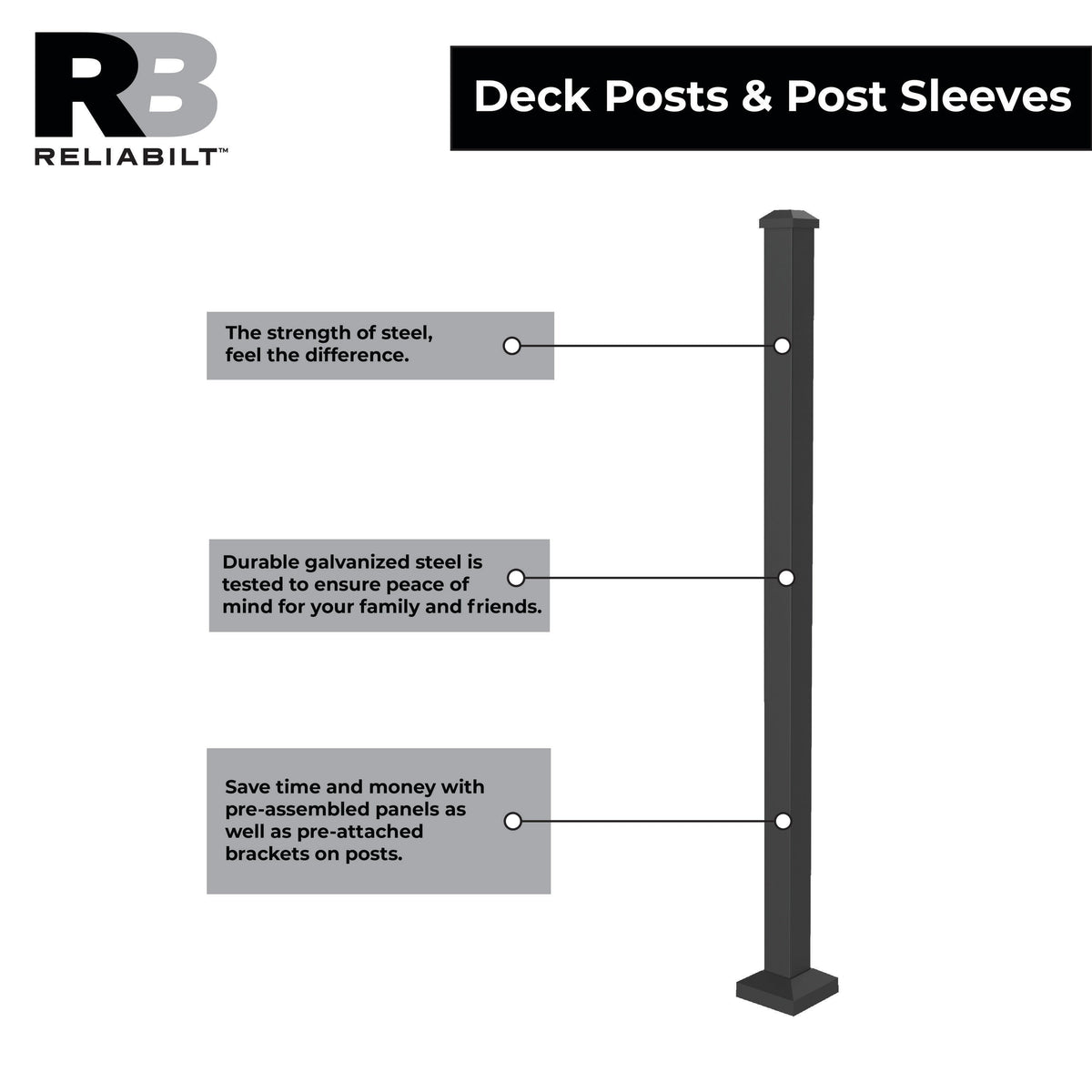 RELIABILT 2-in x 2-in x 3-1/2-ft Black Sand Steel Deck Post