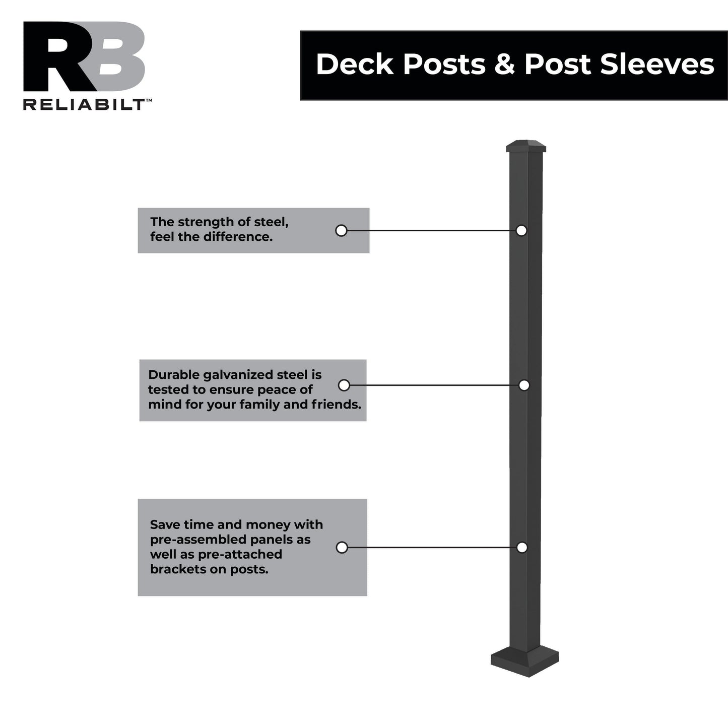 RELIABILT 2-in x 2-in x 3-1/2-ft Black Sand Steel Deck Post