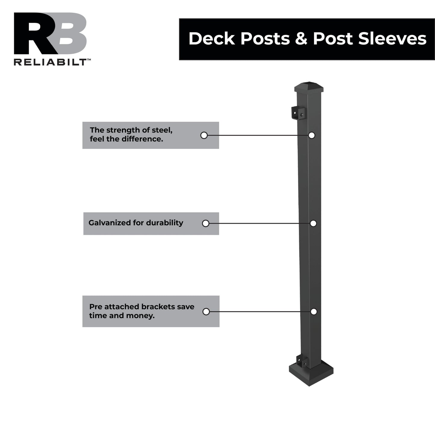 RELIABILT 2-in x 2-in x 3-1/2-ft Black Sand Steel Deck Post