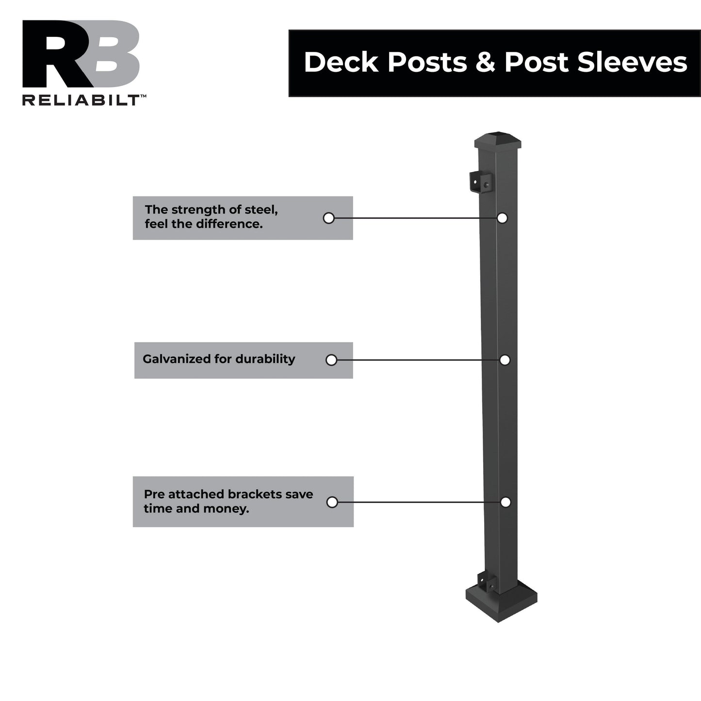 RELIABILT 2-in x 2-in x 3-ft Black Sand Steel Deck Post