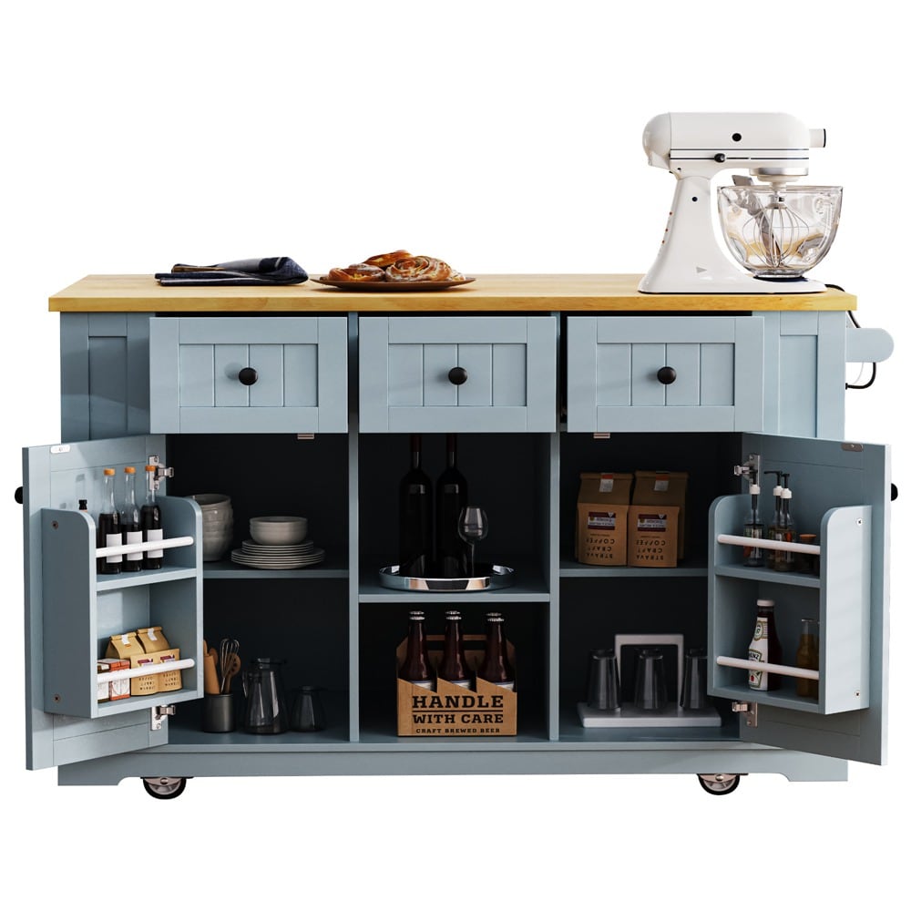 Runesay Gray Mdf Base with Mdf Wood Top Rolling Kitchen Island (29.52-in x 53.14-in x 36.4-in)