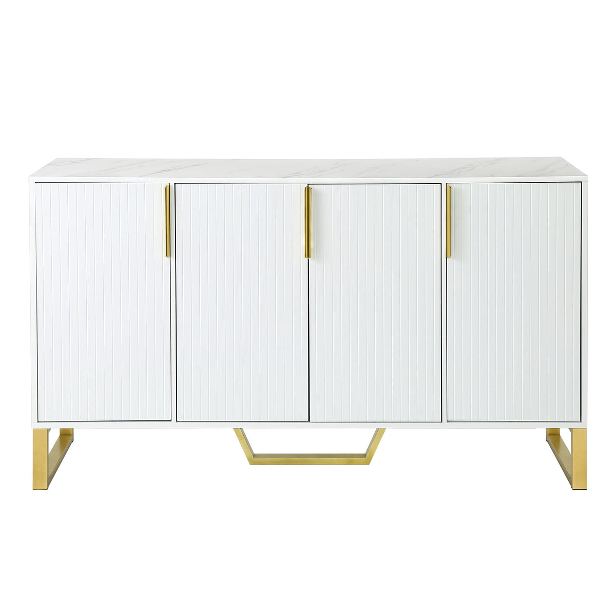 JIMSMAISON The pinstripe design on the door panel is elegant and understated, and the gold metal legs reflect the texture, the design of this cabinet combines the features of modern simplicity and light luxury