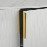 JIMSMAISON The pinstripe design on the door panel is elegant and understated, and the gold metal legs reflect the texture, the design of this cabinet combines the features of modern simplicity and light luxury