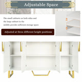 JIMSMAISON The pinstripe design on the door panel is elegant and understated, and the gold metal legs reflect the texture, the design of this cabinet combines the features of modern simplicity and light luxury