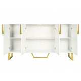 JIMSMAISON The pinstripe design on the door panel is elegant and understated, and the gold metal legs reflect the texture, the design of this cabinet combines the features of modern simplicity and light luxury