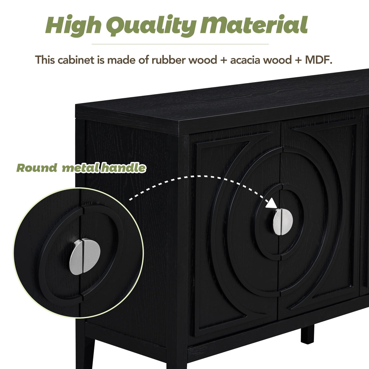 JIMSMAISON This retro sideboard has four doors with rounded lines on the doors to create a three-dimensional look, the country-style cabinet adds a warm atmosphere to your home