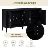 JIMSMAISON This retro sideboard has four doors with rounded lines on the doors to create a three-dimensional look, the country-style cabinet adds a warm atmosphere to your home