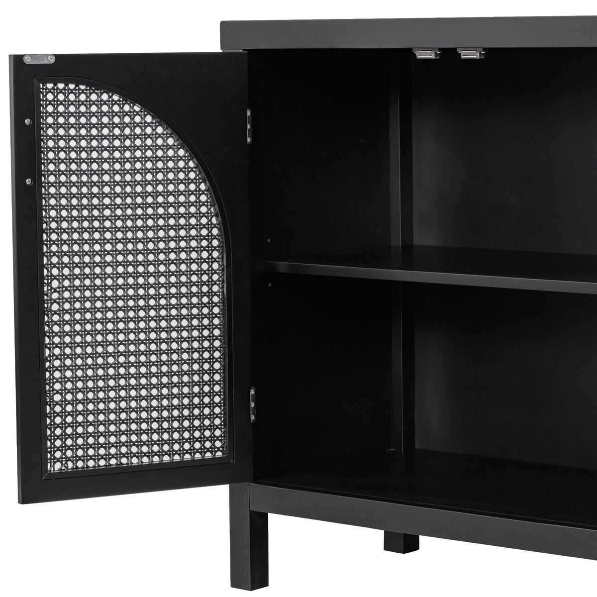 JIMSMAISON The 4-door cabinet with special-shape artificial rattan door panels, convenient metal handles, and a straight-line frame, is an ideal choice for any room in your home