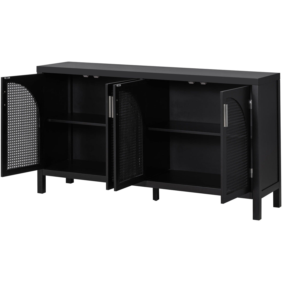 JIMSMAISON The 4-door cabinet with special-shape artificial rattan door panels, convenient metal handles, and a straight-line frame, is an ideal choice for any room in your home