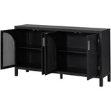 JIMSMAISON The 4-door cabinet with special-shape artificial rattan door panels, convenient metal handles, and a straight-line frame, is an ideal choice for any room in your home
