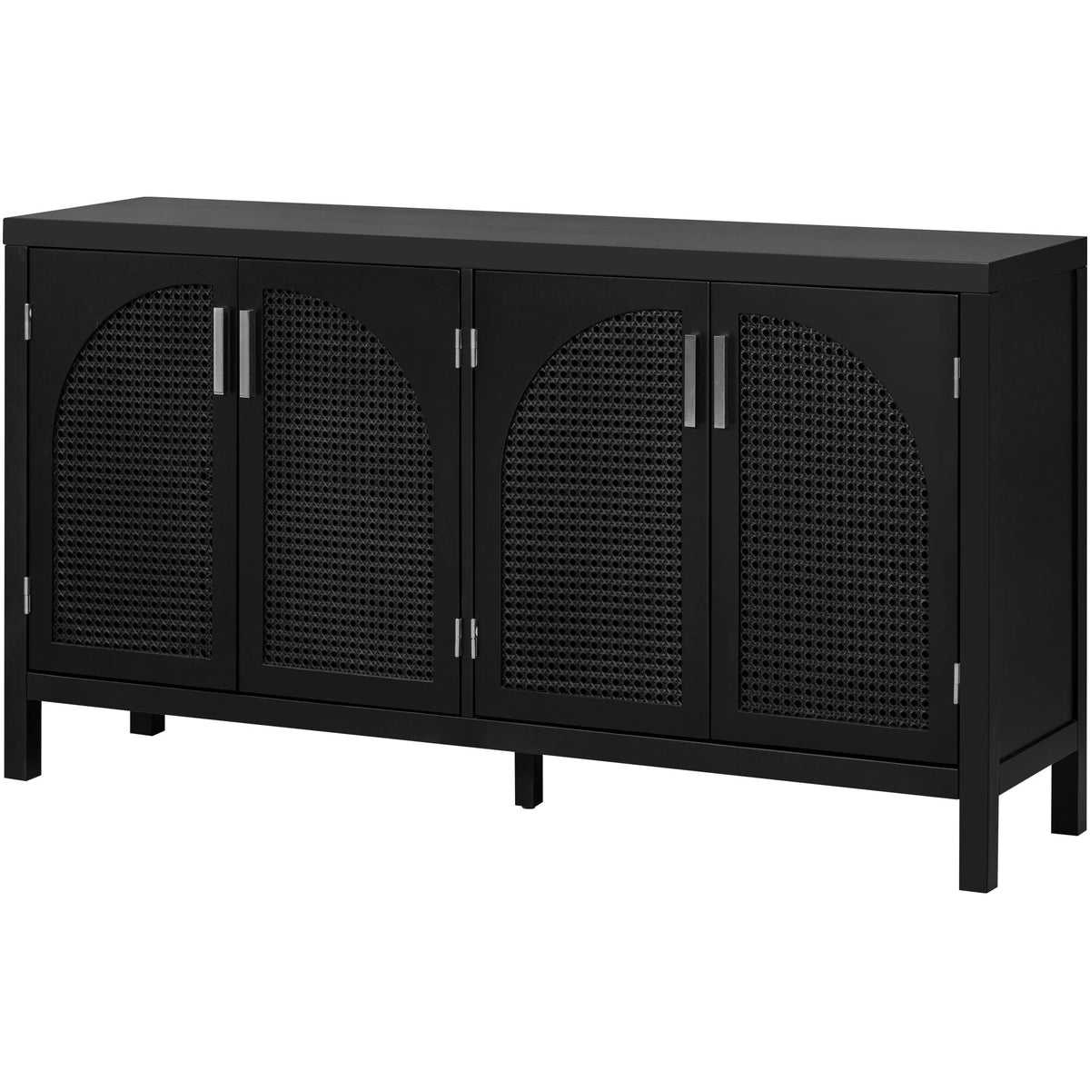 JIMSMAISON The 4-door cabinet with special-shape artificial rattan door panels, convenient metal handles, and a straight-line frame, is an ideal choice for any room in your home