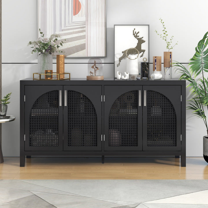 JIMSMAISON The 4-door cabinet with special-shape artificial rattan door panels, convenient metal handles, and a straight-line frame, is an ideal choice for any room in your home