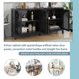 JIMSMAISON The 4-door cabinet with special-shape artificial rattan door panels, convenient metal handles, and a straight-line frame, is an ideal choice for any room in your home