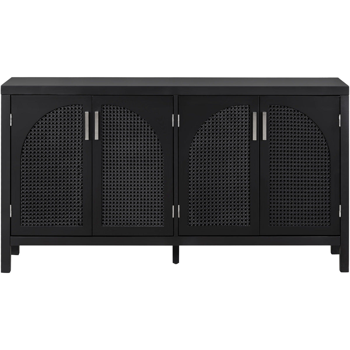 JIMSMAISON The 4-door cabinet with special-shape artificial rattan door panels, convenient metal handles, and a straight-line frame, is an ideal choice for any room in your home