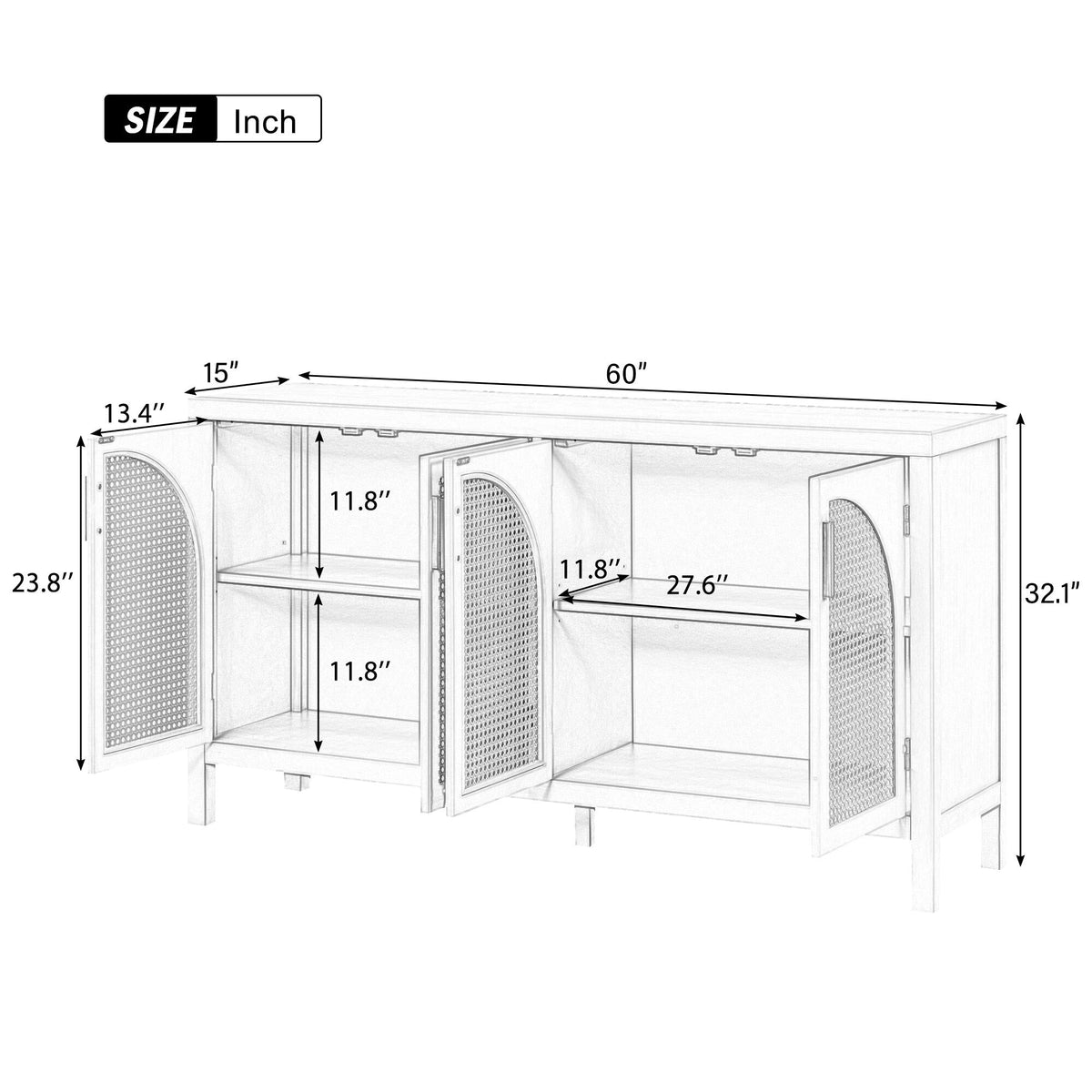 JIMSMAISON The 4-door cabinet with special-shape artificial rattan door panels, convenient metal handles, and a straight-line frame, is an ideal choice for any room in your home