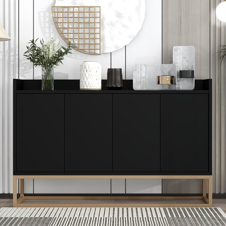 JIMSMAISON This sideboard buffet cabinet features a black cabinet body with gold metal legs, compact look is very suitable for small space.