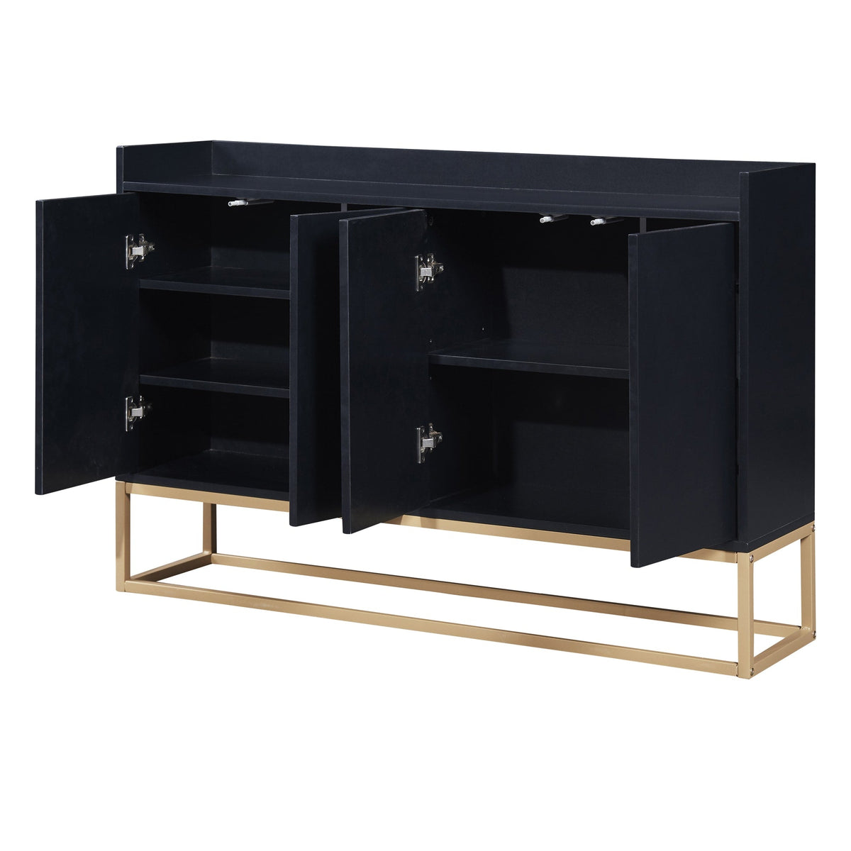 JIMSMAISON This sideboard buffet cabinet features a black cabinet body with gold metal legs, compact look is very suitable for small space.
