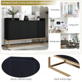 JIMSMAISON This sideboard buffet cabinet features a black cabinet body with gold metal legs, compact look is very suitable for small space.