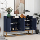 JIMSMAISON This sideboard buffet cabinet features a navy cabinet body with gold metal legs, compact look is very suitable for small space