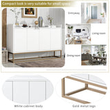 JIMSMAISON This sideboard buffet cabinet features a white cabinet body with gold metal legs, compact look is very suitable for small spaces