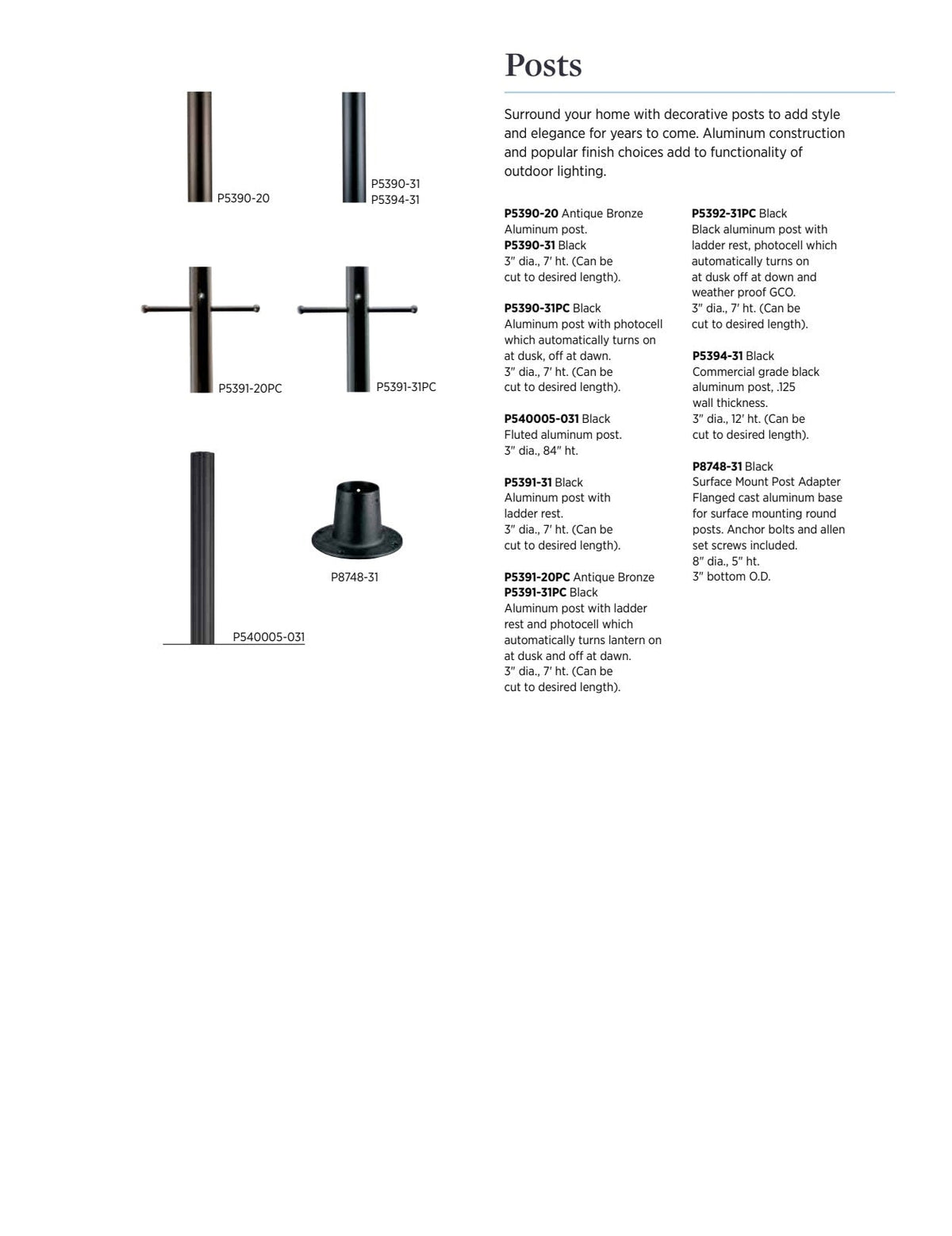 Progress Lighting 144-in Matte Black Aluminum Traditional Outdoor Light Pole, 3-in Dia (P5394-31)