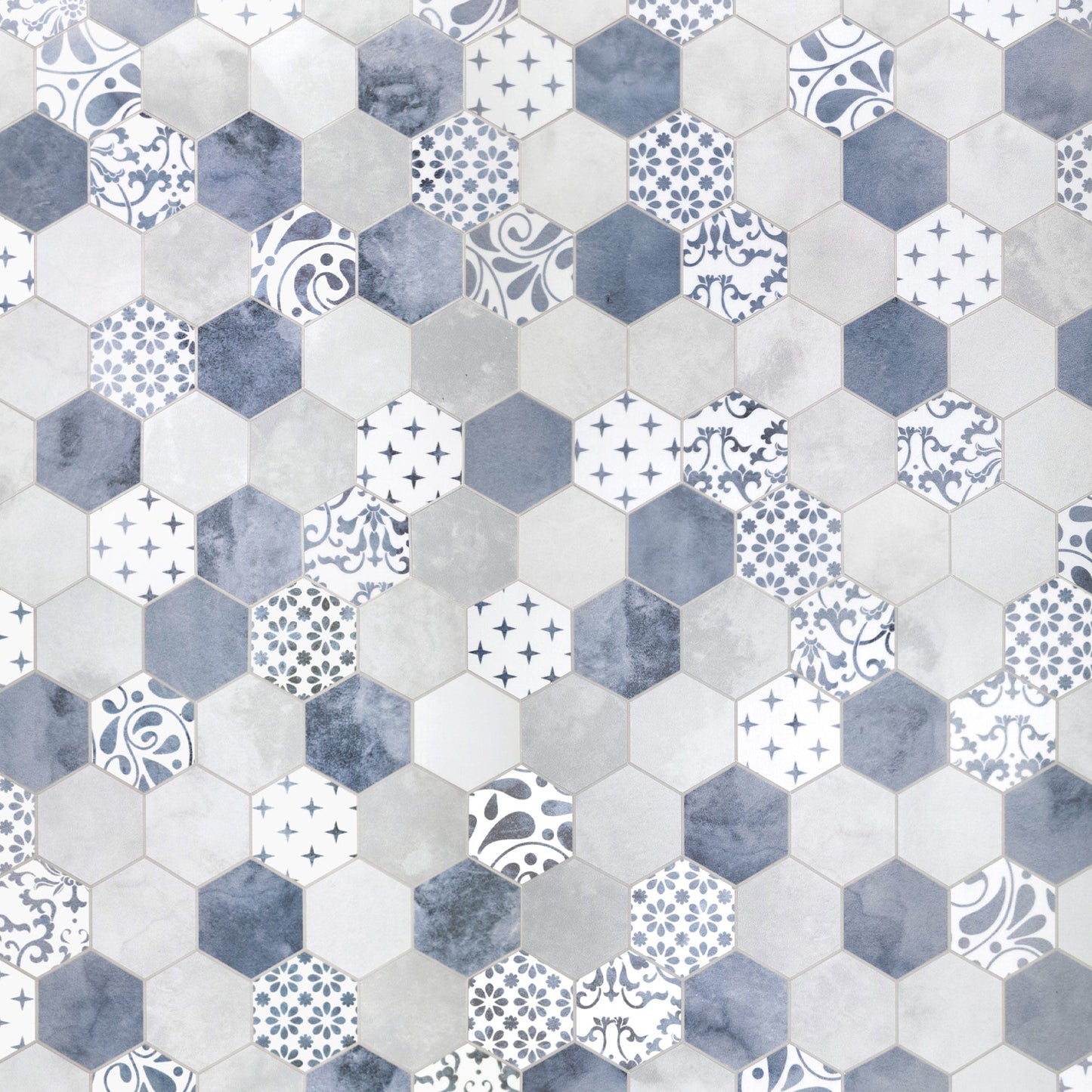 SUNWINGS Honeycomb Blue Cement 11-in x 11-in Matte Composite Cement look Hexagon Peel and stick Mosaic Wall Tile product image