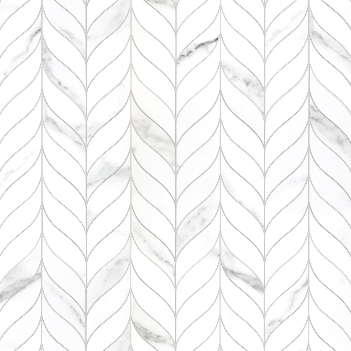 SUNWINGS Leaf Waterjet Carrara White 11-in x 12-in Matte Composite Marble look Wave Peel and stick Mosaic Wall Tile product image