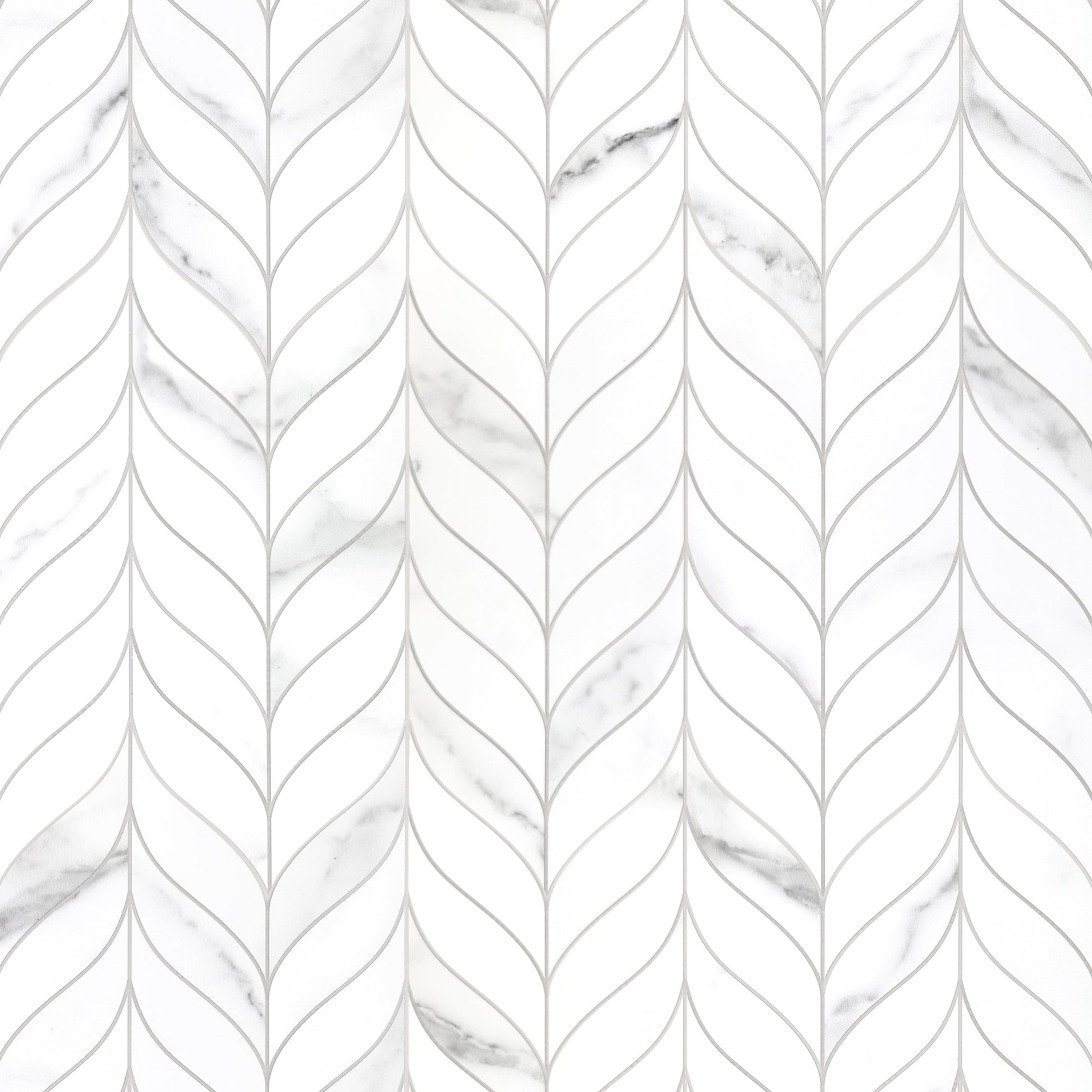 SUNWINGS Leaf Waterjet Carrara White 11-in x 12-in Matte Composite Marble look Wave Peel and stick Mosaic Wall Tile product image